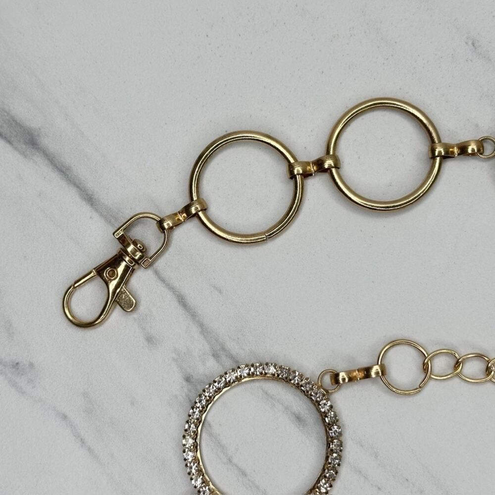 Womens Rhinestone Hoop Circle Gold Tone Chain Link Belt Plus One Size OS ✨ - Picture 4 of 12